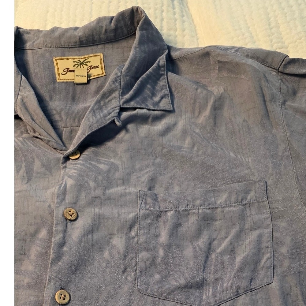 Jamaica Jaxx Mens M Medium Blue Tropical Leaf Print Short Sleeve Button Up Shirt - Picture 4 of 4